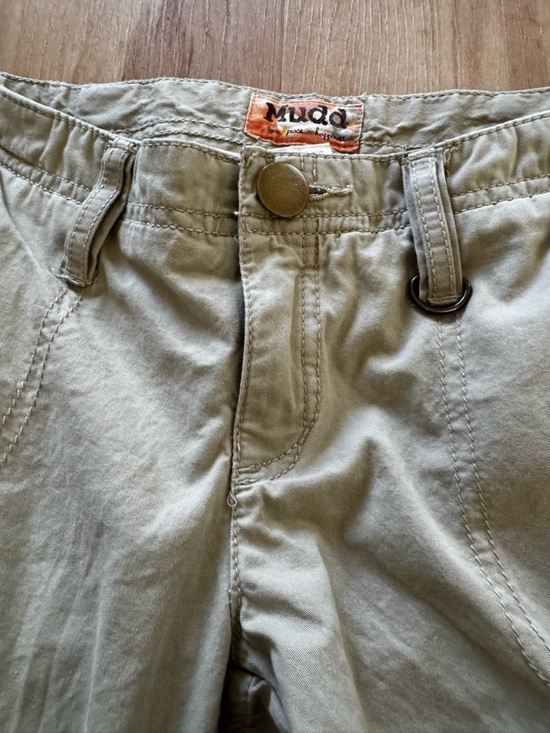 Vintage Y2K Mudd Beige Low Rise Cargo Pants Big Pockets Drawstring Ankle Size XS - Picture 3 of 8